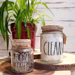 Rae Dunn "Clean" Cottonball and Choose Happy Bobby Pin Jars